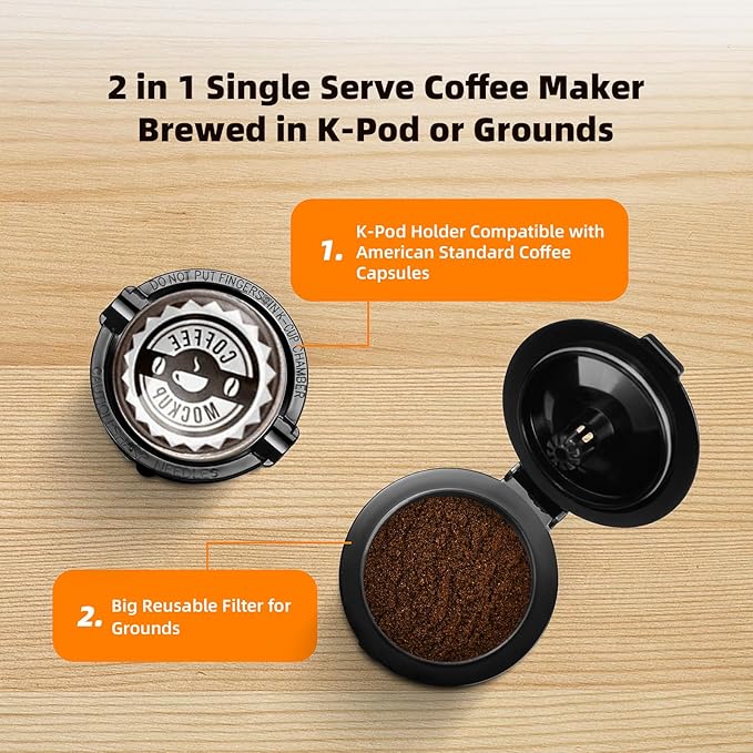 Horavie Mini Single Serve Coffee Maker for K Cup and Ground Coffee, Fast Brew One Cup Coffee Machine with Descaling Reminder and Water Window, 6 to 12 oz. Brew Sizes, Red
