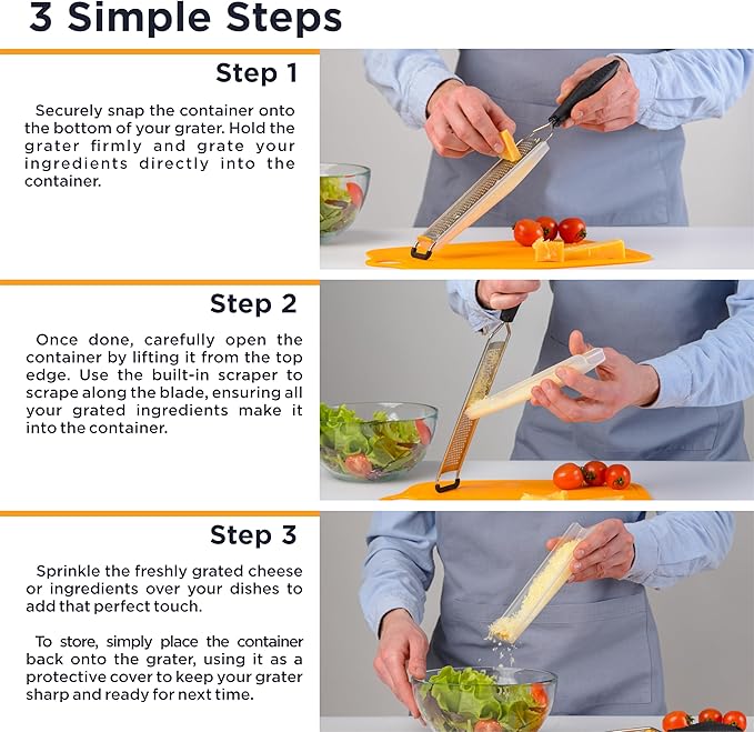 Deiss LUX Fine Grater & Lemon Zester, Parmesan Cheese Grater Handheld - Spices, Citrus Fruits, Hard Cheeses, Garlic, Chocolate, Nuts, Ginger, Vegetable Shredder