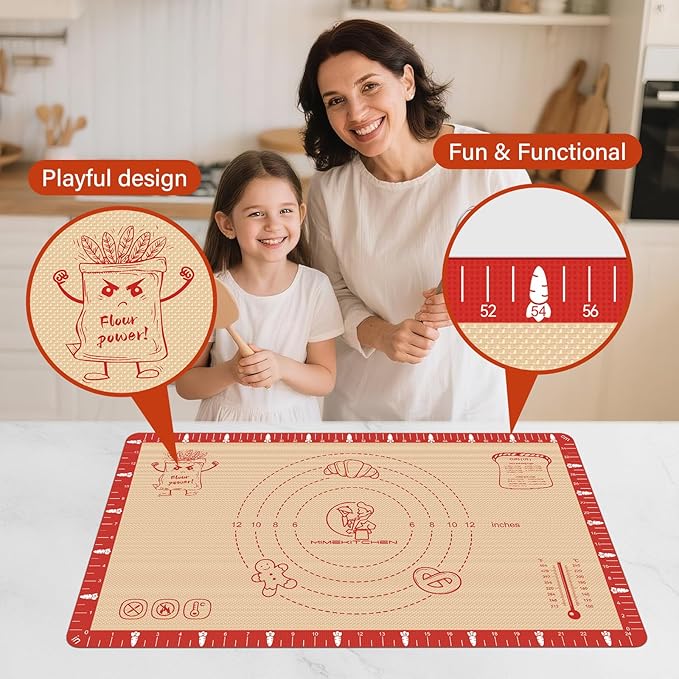Non-Slip Silicone Baking Mat - 20x28 inch Extra Thick Pastry Mat with Measurements for Sourdough, Macarons, Bread, Pizza, Dough Rolling, Kneading, Oven Mat Heat Resistant to 480°F for Baker