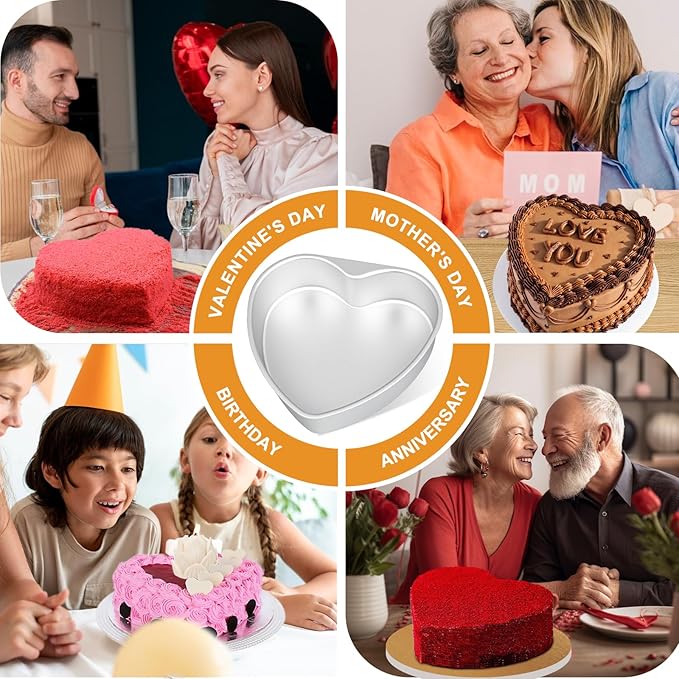 8 Inch Heart Shaped Cake Pans with 50 Pieces Parchment Paper,Set of 2 Non-stick Aluminum Heart Cake Pans Baking Tins for Birthday Wedding