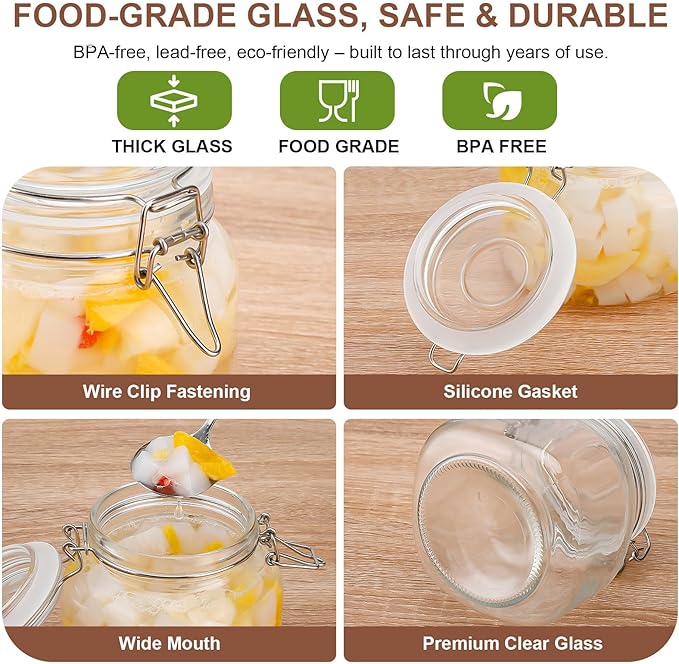 Glass Jars with Airtight Lids, 26oz Glass Storage Jars Set of 6, Thick Food Storage Containers for Pantry Organization, Kitchen Counter, Coffee, Pasta, Cereal