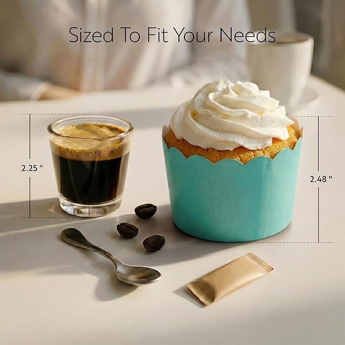 Restaurantware Baking Cups 200 Pack of 10 oz Paper Cupcake Liners Greaseproof Scalloped Oven-Safe Elegant Dessert Muffin Cups Disposable for Parties