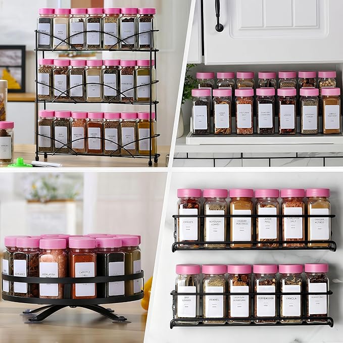 48 Glass storage jars，Glass Spice Jars with Label-4oz Spice Containers with Lids and Shaker Lids,3 Sets of Spice Labels 1 Collapsible Funnel 2 Erasable Markers for Spice Rack, (48)
