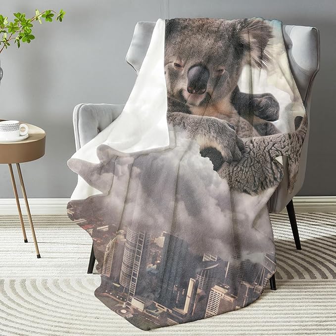 Funny Koala Plush Throw Blanket - Soft, Comfy, Lightweight, Warm, and Fuzzy - Ideal Gift for Men and Boys - Perfect for Couch, Bedroom, Travel, Bed - 80x60 inches