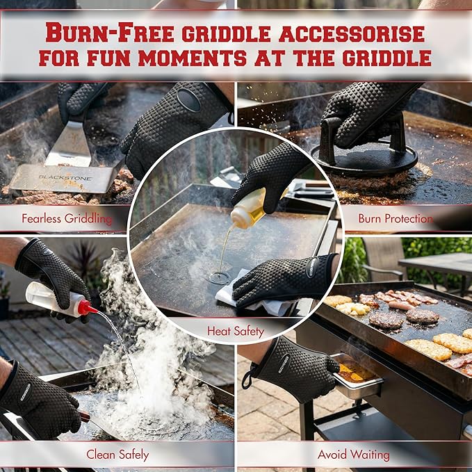 KITCHEN PERFECTION Silicone Oven & Griddle Gloves -Extreme Heat Resistant BBQ & Grilling Gloves -Handle Hot Food Right on Your Griddle |Waterproof Oven Mitts Grill Gloves |Superior Set+3 Bonuses