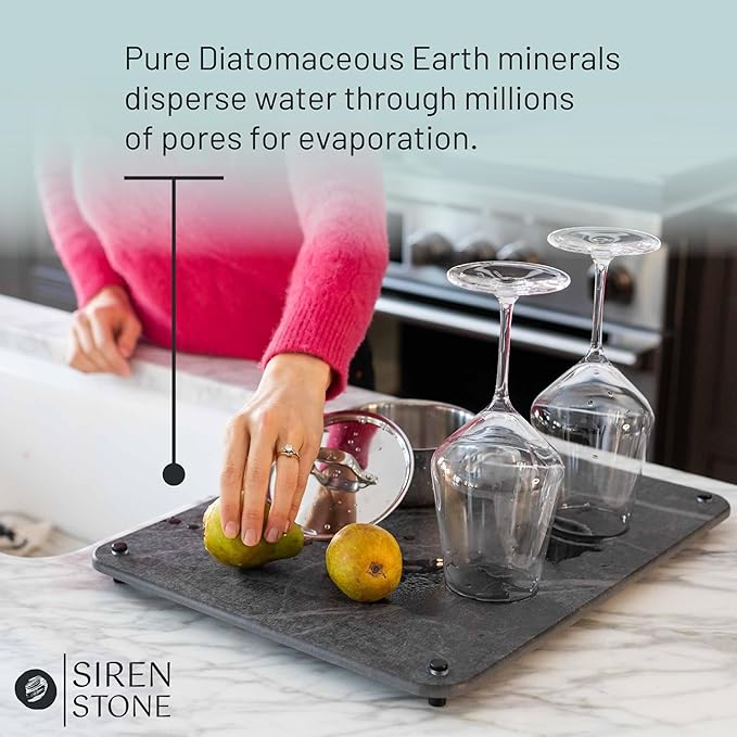 Natural Stone Dish Drying Mat 18" x 14", Slate Color - Diatomaceous Earth Kitchen Mat | Quick Drying, Non-Toxic, BPA-Free, Eco-Friendly | Female-Founded USA Brand