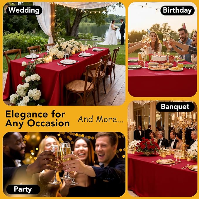 10-Pack Red Tablecloths for Rectangle Tables, 60 x 102 Inches, Stain-Resistant Polyester Fabric for 6 Foot Tables - Washable Table Covers for Weddings, Banquets, Birthday Parties, Events