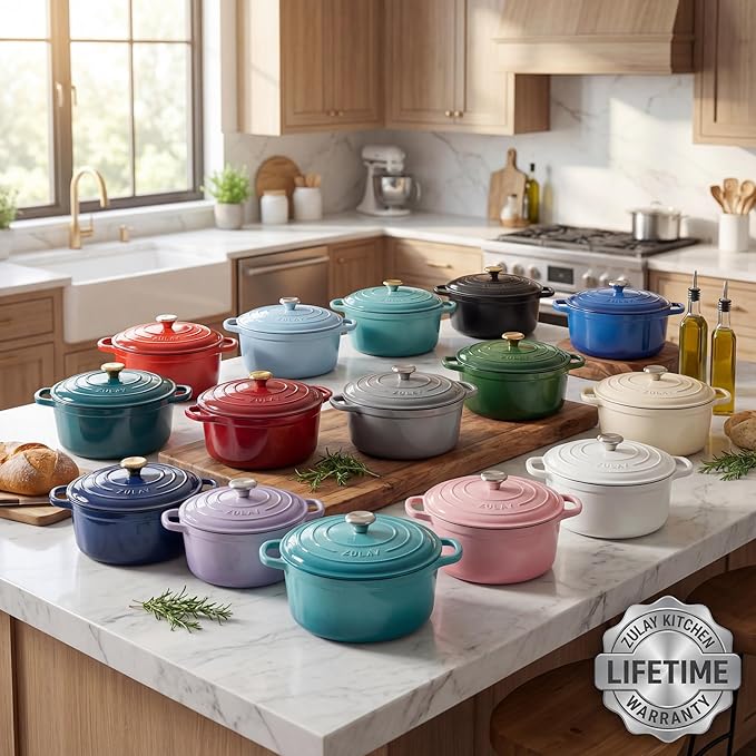 Zulay Kitchen 6 Quart Enameled Cast Iron Dutch Oven Pot with Lid – Premium Durability & Oven Safe up to 500°F – Heavy Duty Cookware Perfect for Bread Baking, Stews, Braising & Roasting - Green
