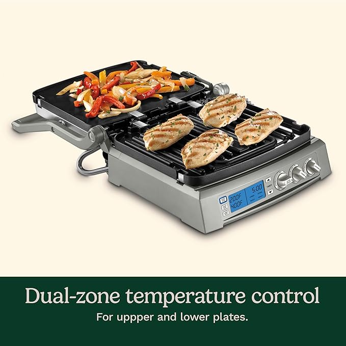 Cuisinart 6-in-1 Elite Griddler, Electric Grill, Griddle & Top Melt, 500°F Temperature Sear Function, LCD Screen, Dishwasher-Safe Cooking Plates, GR-300NAS, Stainless Steel