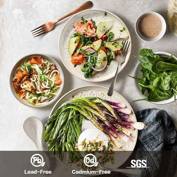 Artena Plates And Bowls Sets, 16 Pieces Dinnerware Sets, Dish Set For 4, Ceramic Kitchen Bowl And Plate Set, Embossed White Dishware Sets, Dishwasher & Microwave Safe (Wheat Leaf)
