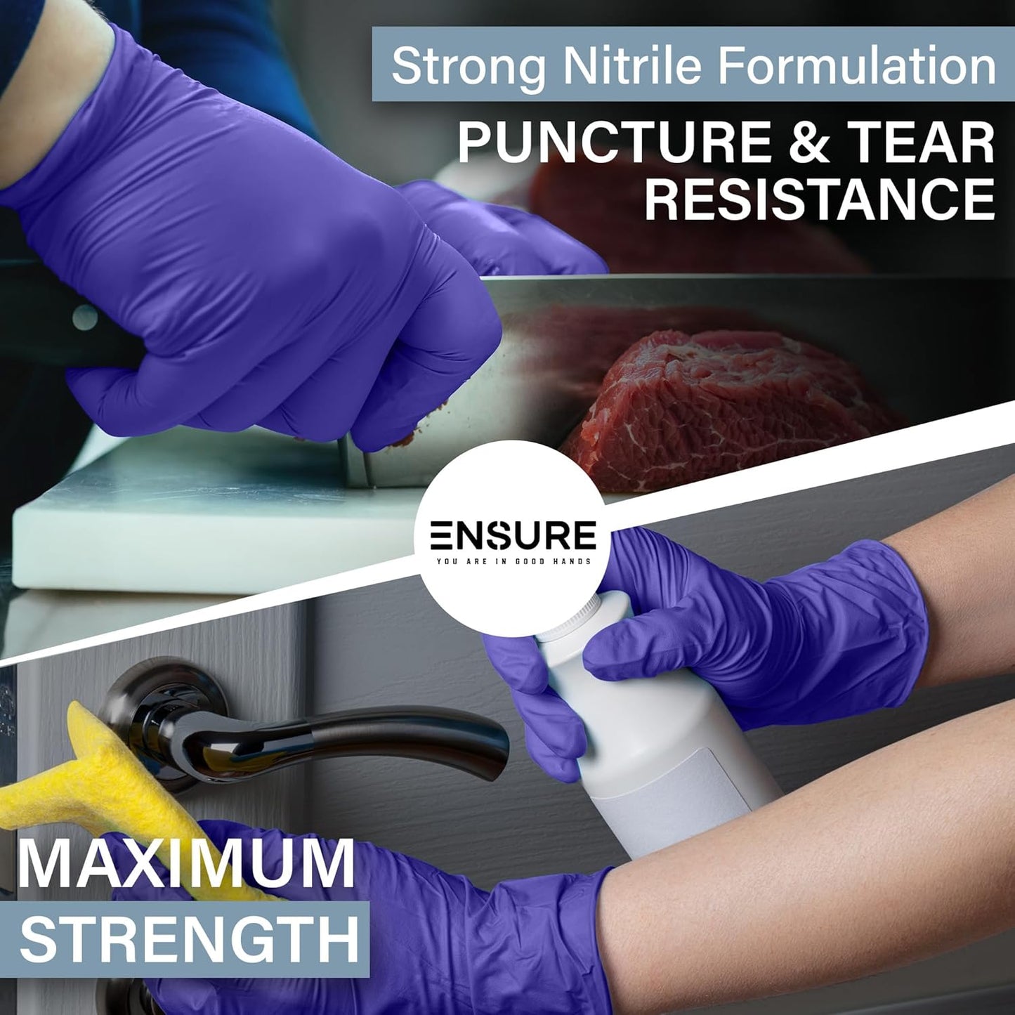 EnSure Nitrile Exam Gloves, Powder-Free, Latex-Free, Chemo Rated, Non-Sterile, Light Duty, Textured Tips, Medical, Surgical, Food Safe, Cleaning, Dental, Lab Use - 3 Mil (Medium, 200 Count)