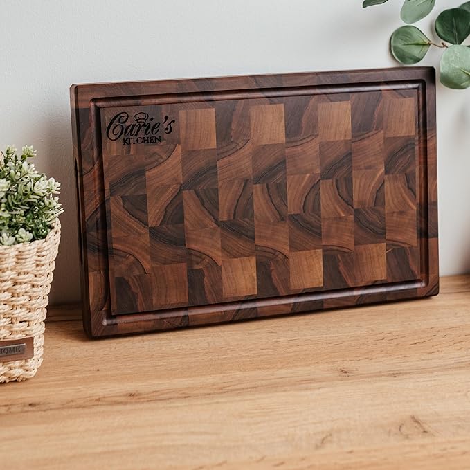 Handmade Personalized Walnut End Grain Cutting Board – Custom Engraved Wood Chopping Block, Perfect Gift for Home Chefs by GrainWoods (23x17x2 Inches)