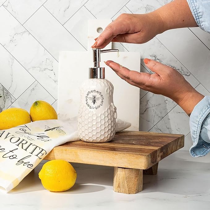 Young's Inc. Ceramic Honey Bee Soap Dispenser for Bathroom and Kitchen - White