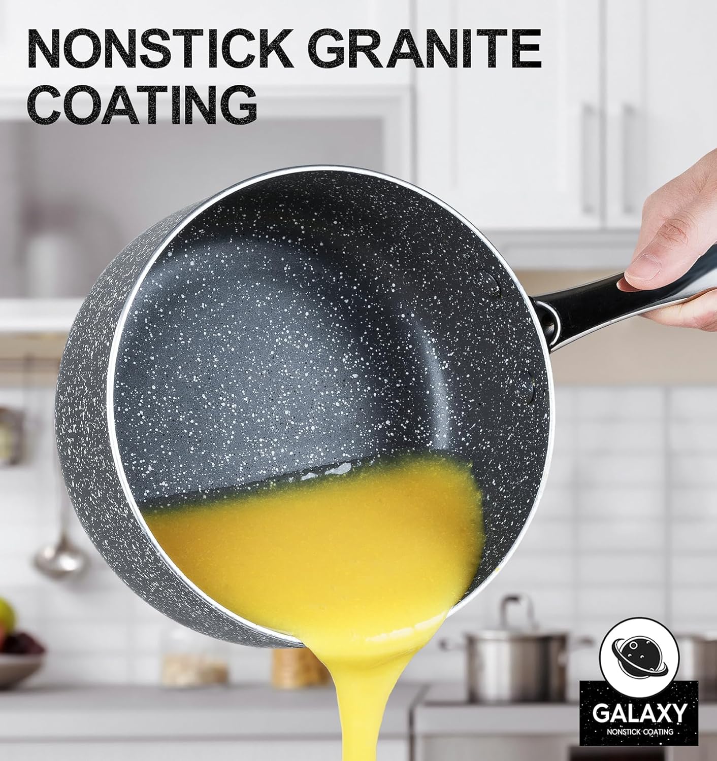 MICHELANGELO Sauce Pan with Lid, 3 Quart Saucepan with Lid Nonstick Small Pot, Granite Sauce Pan with Stainless Steel Handle, 3 Qt Saucepan Induction Compatible