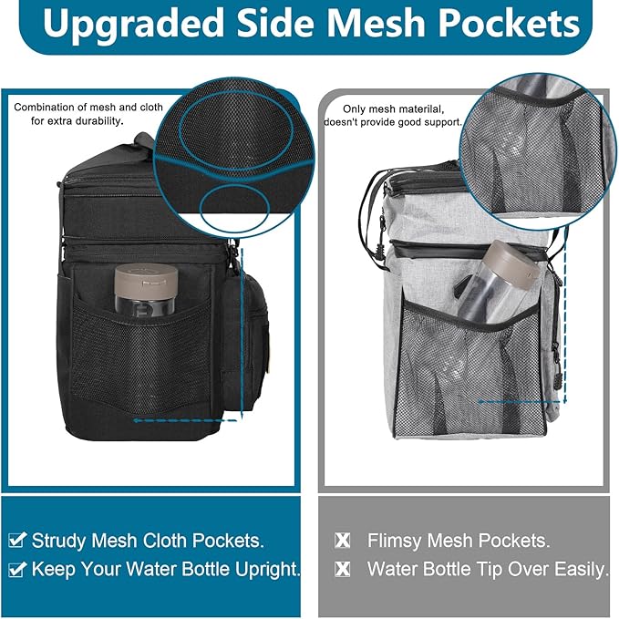 Tactical Lunch Box Cooler Bag - Expandable Insulated Lunch Bag for Men Women - Large Lunchbox for Adults Work Shifts Outdoor Trips Black 16L