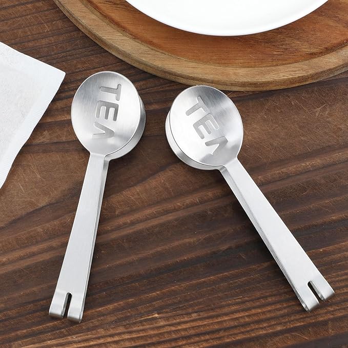 2pcs Tea Bag Squeezer, Stainless Steel Tea Spoon for Loose Tea Ice Sugar Cubes Tea Spoon Tea Strainers Tea Tongs Clip on Strainer Tea Accessories for Tea Drinkers