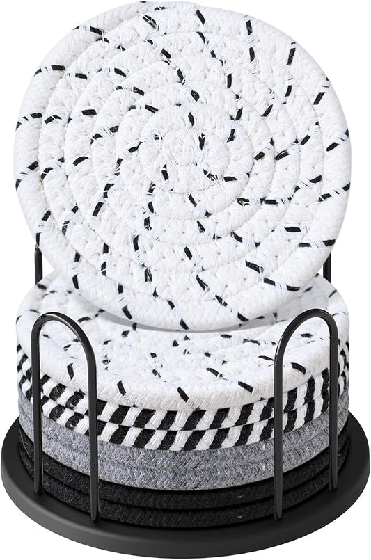 Lazebox Coasters Set of 8 for Drinks, 4 Inch Large Coasters for Coffee Table, Tabletop Protection for Hot & Cold Drinks, Versatile Coasters for Home Decor, Non-Slip & Easy to Clean