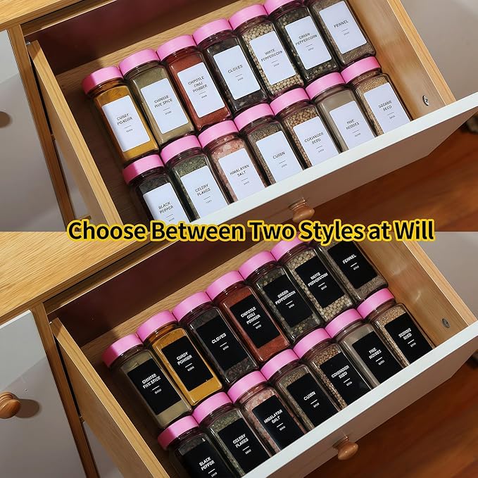 24 Glass Spice Jars with Label-4oz Spice Containers with Lids and Shaker Lids,3 Sets of Spice Labels 1 Collapsible Funnel 2 Erasable Markers (24)