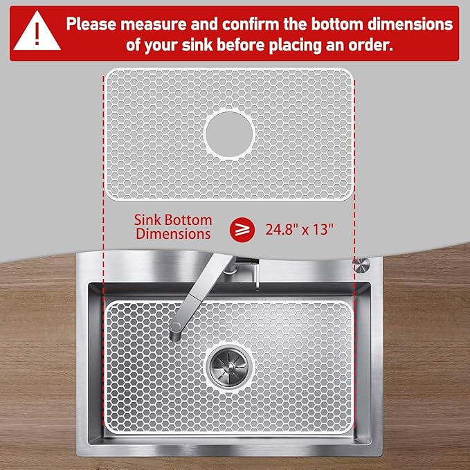 Bestjing Silicone Sink Protectors for Kitchen Sink with Center Drain - 24.8"x 13" Kitchen Protector Accessory, Non-Slip Heat Resistan Mat for Bottom of Farmhouse Stainless Steel Porcelain (White)