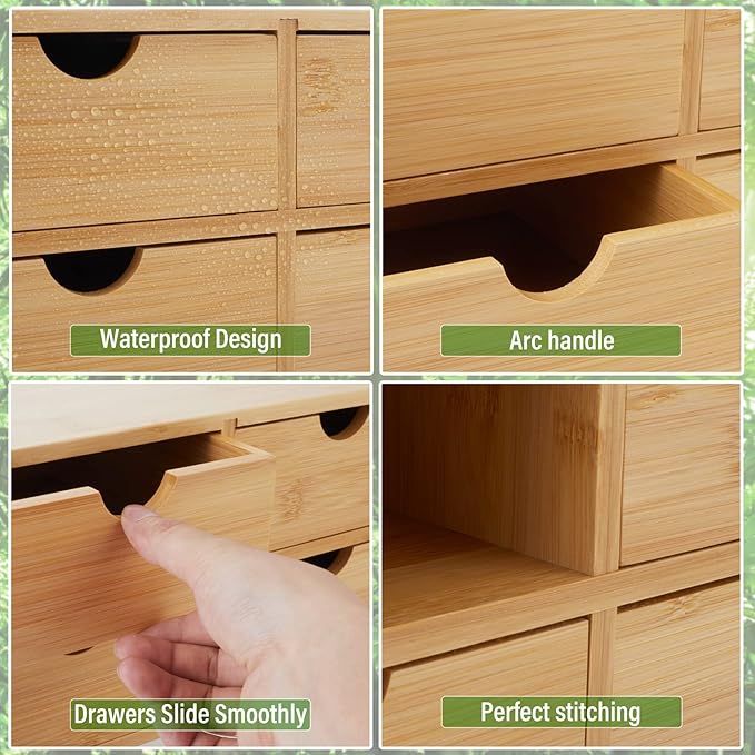 Charmewooden Bamboo Desk Organizer With Drawers Countertop Drawers Counter Storage Box Corner Desk Organizer for Home Office No Assembly Required (4 Drawers)