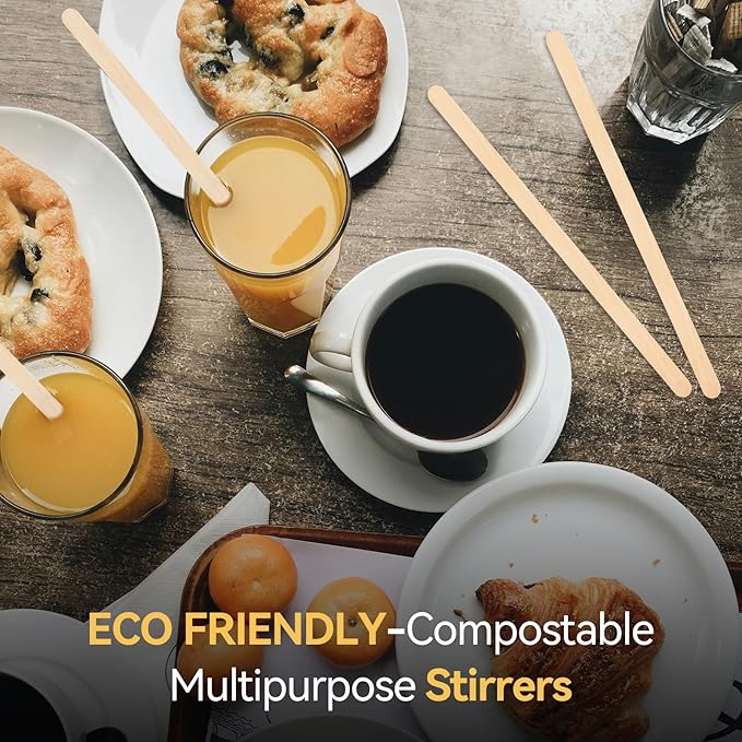 150 Count Bamboo Coffee Stirrer - Disposable 7 inches Long Wooden Stir Sticks for Coffee and Cocktails - Smooth, Splinter-Free Beverage Mixers - Ideal for Cafe, Bars and Drink Stations
