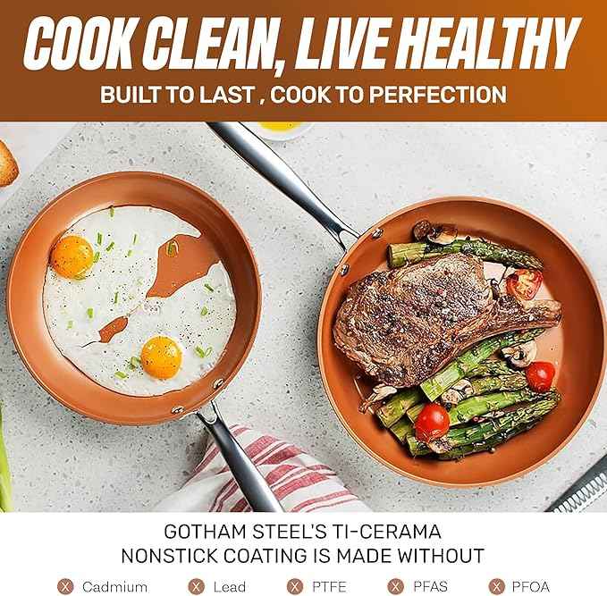 Gotham Steel True 20 Pc Ceramic Cookware Set Nonstick, Ceramic Pots and Pans Set Non Stick with Deep Square Pan Set & Bakeware Set, Non Toxic PFOA PFOS Free, Oven & Dishwasher Safe, No Cheater Pieces