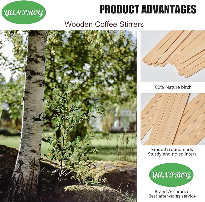 Wooden Coffee Stirrers Individually Wrapped 5.5" Coffee Stir Sticks 1000 Pcs, Natural Birch Round End Thick Birch Wood Eco-Friendly Suitable for Coffee, Cocktail and Hot Drinks