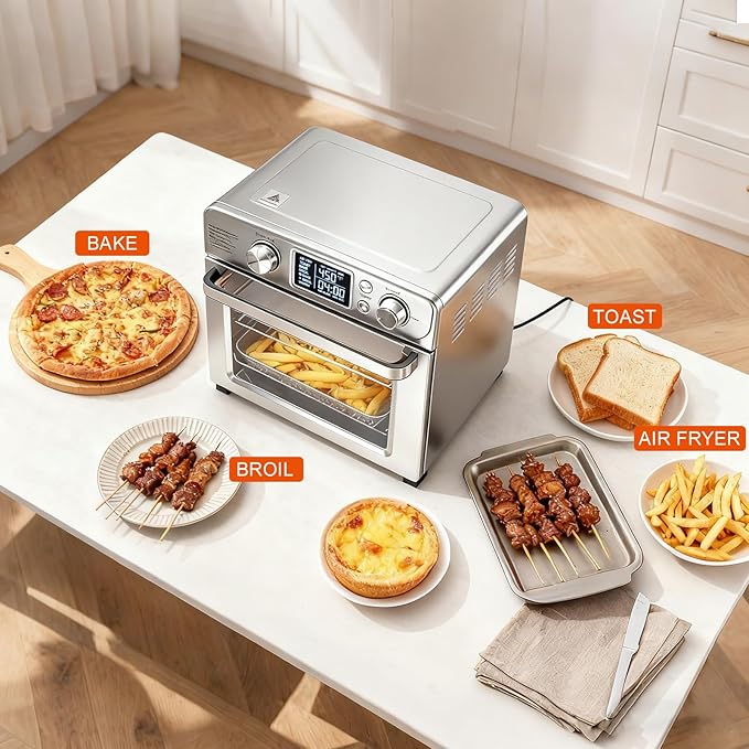 OLIXIS Air Fryer Toaster Oven Combo Extra Large, 23QT Convection Oven Countertop 4 Functions in 1, 4 Accessories Included, Stainless, Up to 450°F