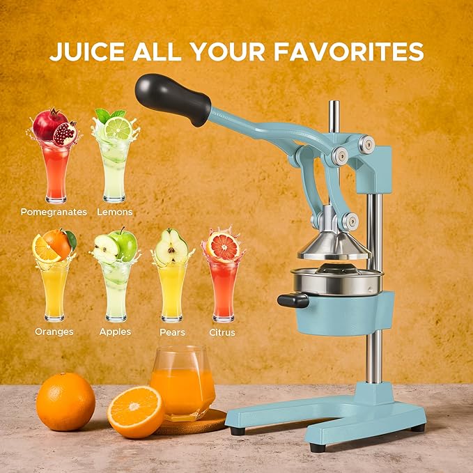 CO-Z Manual Citrus Juicer, Heavy-Duty Manual Juicer with Conical & Flat Pressure Plates, Professional Lemon Squeezer for Orange Pom Lime Lemon Juice, Dishwasher Safe Juice Press, Blue