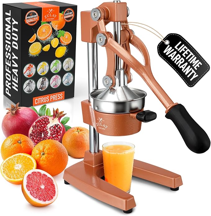 Zulay Kitchen Cast Iron Juicer - Heavy Duty Manual Juicer with Detachable Strainers for Easy Cleaning, Orange Juice Press for Citrus Fruits, Perfect for Bartenders, Juice Lovers & Health Enthusiasts