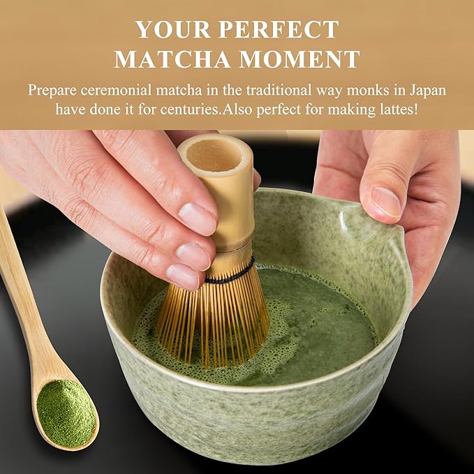 Matcha Whisk Set, Matcha Making Kit Whisk (Chasen Holder), Ceramic Whisk Holder (Light Blue), Bamboo Scoop, Powder Starter Sifter, Spoon Japanese Tea Tools For Ceremony Gift