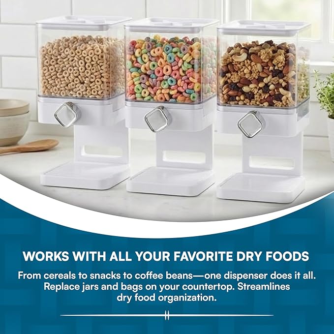 Zevro Compact Dry Food Dispenser, Single Control, White/Chrome