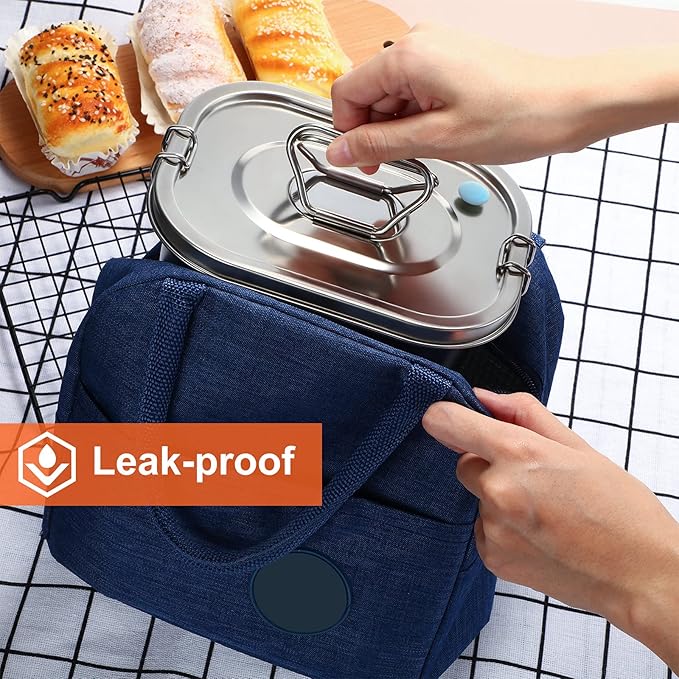 2 Pieces Metal Bento Box for Adults Metal Lunch Box Stainless Steel Bento Containers Leakproof Dual Tiers Lunch Container With Airtight Valve Handle Dishwasher Safe(Small)