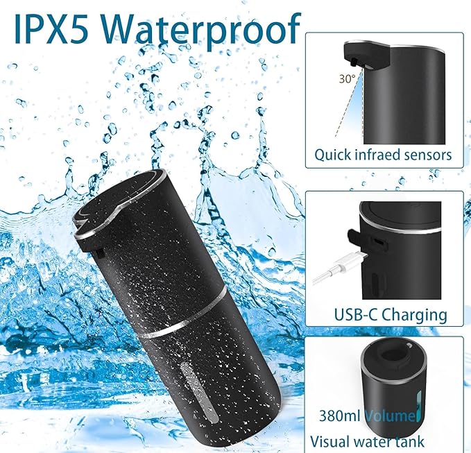 Automatic Liquid Soap Dispenser,Touchless Hand Soap Dispenser USB Rechargeabled Dispenser Electric,Wall Mounted 4 Levels Adjustable Dispenser Pump for Bathroom Kitchen Dish Soap Black
