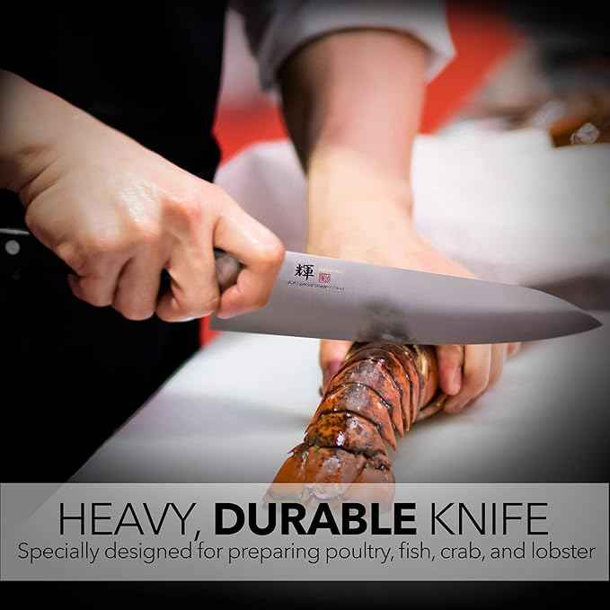 Kagayaki Japanese Chef’s Knife, KG-13 Professional Western Deba Knife, VG-1 High Carbon Japanese Stainless Steel Pro Kitchen Knife with Ergonomic Pakka Wood Handle, 8.2 inch