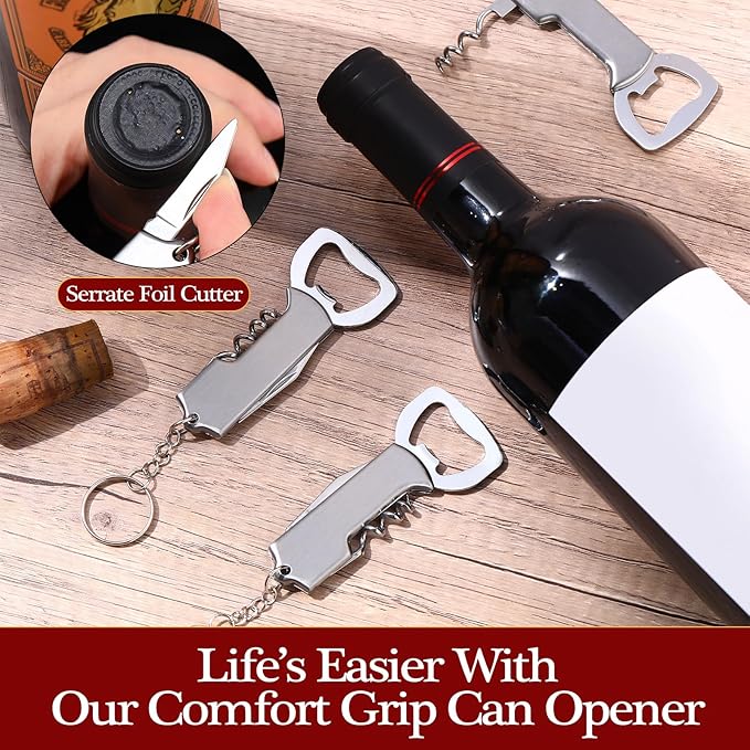 Ziliny 24 Pcs Bottle Opener Keychain Bulk Wine Bottle Beer Opener Keychain 3.27" Stainless Steel Corkscrew Waiter Corkscrew Wine Keyring Gifts for Christmas Bar Party Wedding Home (Silver)