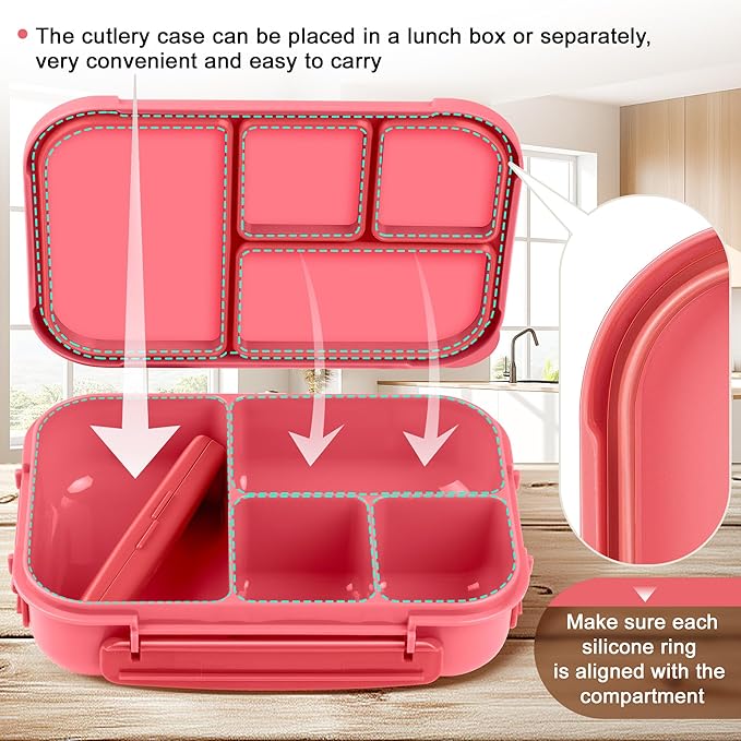 Amathley Lunch Box Kids,Bento Box Adult,Leakproof Lunch Containers for Adults/Kids/Toddler,1200ML-4 Compartments bento Lunch box with Utensil,Microwave & Dishwasher & Freezer Safe (Pink Berry)