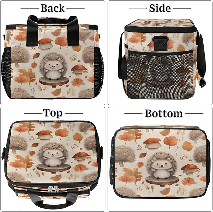 Pardick Lunch Box for Women Men Fall Hedgehog Leaf Insulated Lunch Bag Leakproof Large Lunchbox for Adults with Adjustable Shoulder Strap, Cooler Tote Bag for Work, Picnic, Beach