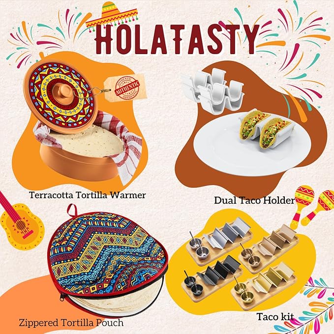 Sugar Skull Tortilla Warmer Day of the Dead - Authentic Terracotta Tortilla Holder with Warmer Cloth, Mexican Día de Muertos Calavera Tortillero, Clay Bread Warmer for Roti Pancake Naan