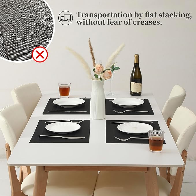 Leetaltree Black Frame Placemats Set of 12 - Heat Resistant Non-Slip Place mats for Dining Table, Washable Durable PVC Vinyl Woven Table Mats（Black Frame, 12）