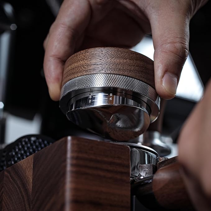 Walnut Espresso Set - 58mm Espresso Tools, Blind Coffee Shaker, 30lb Tamper, Coffee Leveler, Handleless Milk Pitcher, Dosing Cup and RDT Sprayer