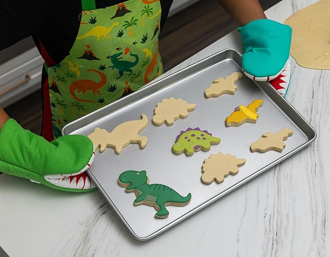Handstand Kitchen Child's 100% Cotton Shell Dinosaur Shaped Pair of Oven Mitts