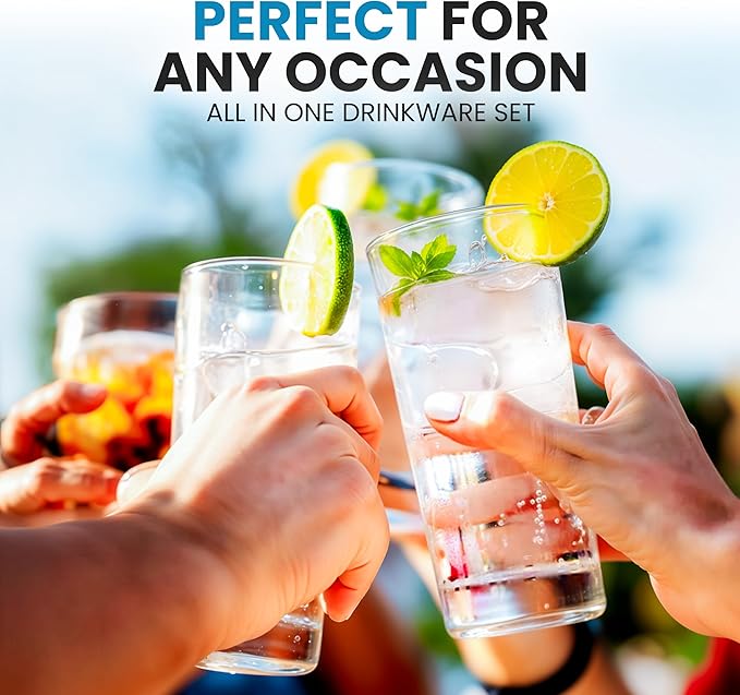 Zulay Kitchen Plastic Drinking Glasses (Set of 6) – 24oz Acrylic Shatterproof Water Cups for Home, Kitchen & Outdoors – Crystal Clear Glass Look – BPA & Lead-Free – Top-Rack Dishwasher Safe