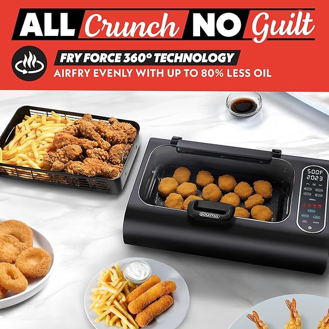 Gourmia Smokeless Indoor Grill & Air Fryer raclette grill with Smoke Extracting Technology for indoor grill Extra-Large Nonstick Cooking electric grill indoor Korean BBQ Style 6 Quart FoodStation™