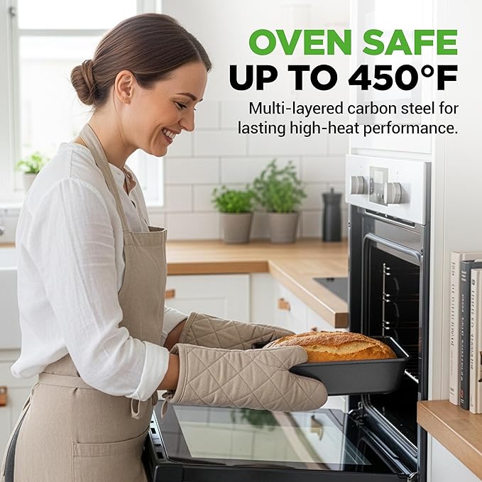 NutriChef 8 Piece Nonstick Bakeware Set | Carbon Steel Baking Pans for Oven | Includes Sheet Pan, Muffin, Loaf, Round and Square Cake Pan | Dishwasher Safe, Stackable Design Oven Safe up to 446°F