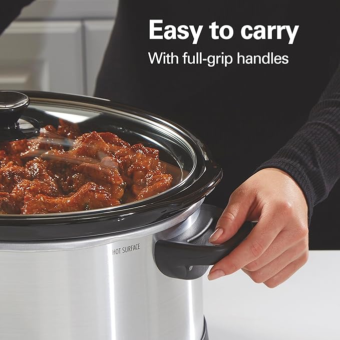 Hamilton Beach 7 Quart Programmable Slow Cooker With Flexible Easy Programming, 5 Cooking Times, Dishwasher-Safe Crock & Lid, Silver (33473)
