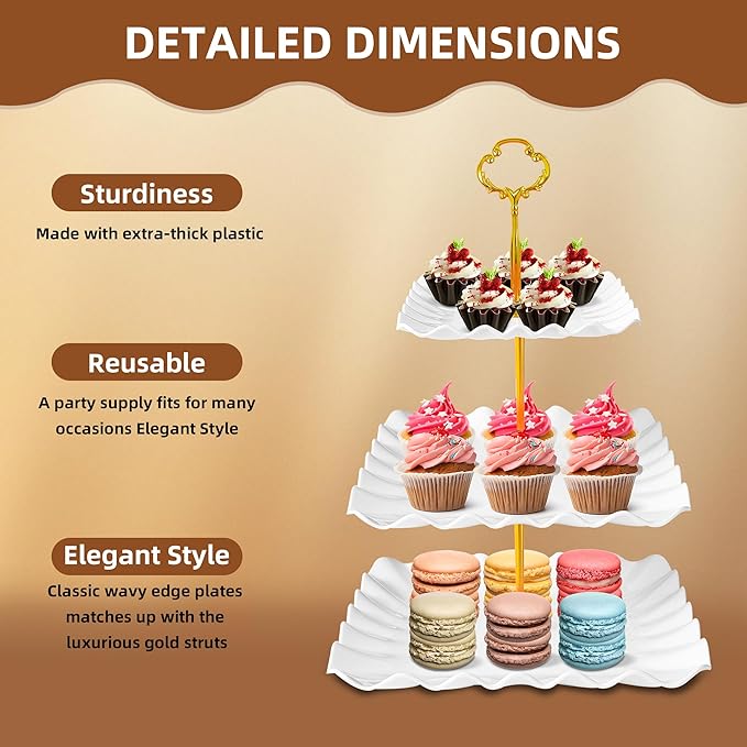 10 Pack Dessert Table Display Set - 4 x Three-Tier Square Cupcake Stands and 6 x Serving Trays, Elegant Tableware for Cakes, Cupcakes, Pastries, and Snacks, Perfect for Parties (White)