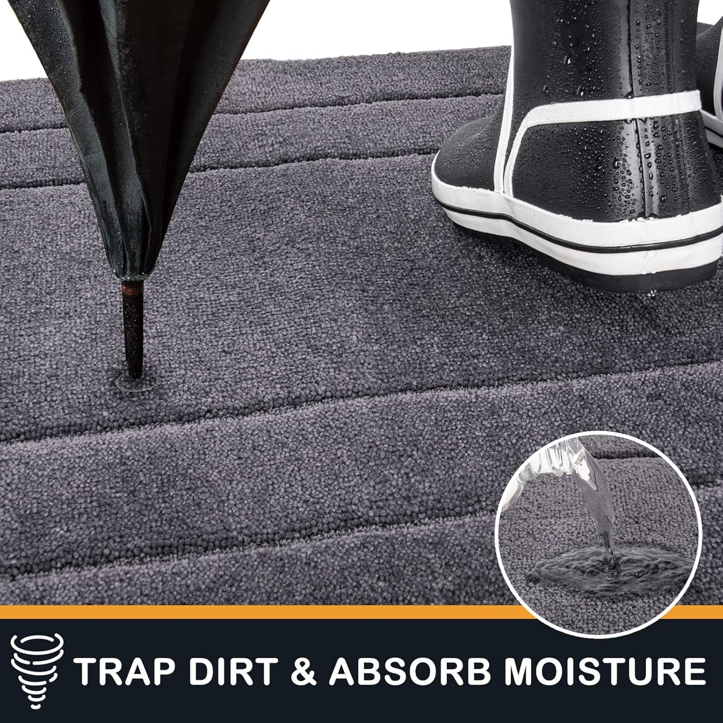 PURRUGS Dirt Trapping Door Mat 24" x 59", Non-Slip/Skid Machine Washable Entryway Rug, Dog Doormat, Super Absorbent Welcome Mat for Muddy Wet Shoes and Paws, Grey