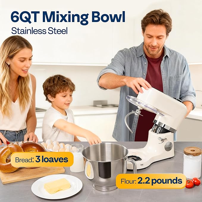 VIVOHOME Stand Mixer with Fermentation, One-Touch Presets, and 6 Qt Bowl, White, and VIVOHOME Stainless Steel Juicer Steamer Pot 11 Qt with Tempered Glass Lid
