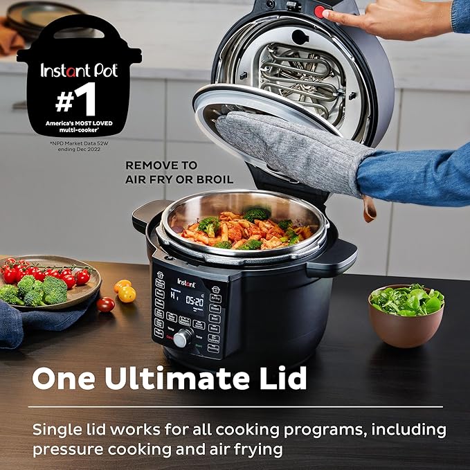 Instant Pot Duo Crisp Ultimate Lid,13-in-1 Air Fryer&Pressure Cooker Combo, Sauté, Slow Cook, Bake, Steam, Warm, Roast, Dehydrate, Sous Vide&Proof, App With Over 800 Recipes,1500 watts,6.5 Quart,Black